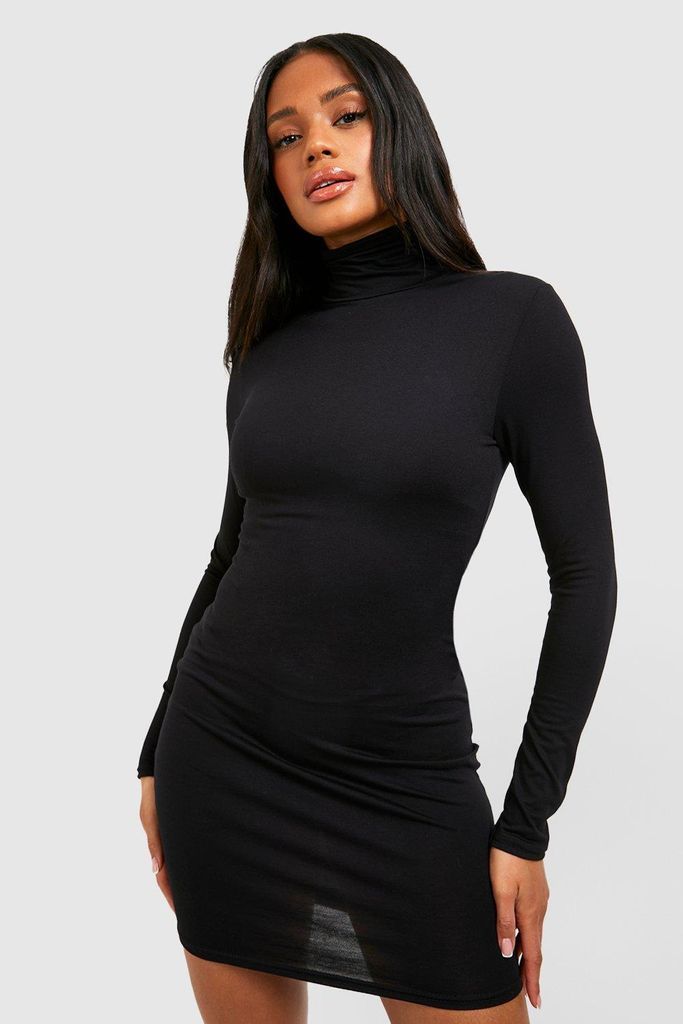 Womens Basics Roll Neck Mini Dress - Black - 10, Black
