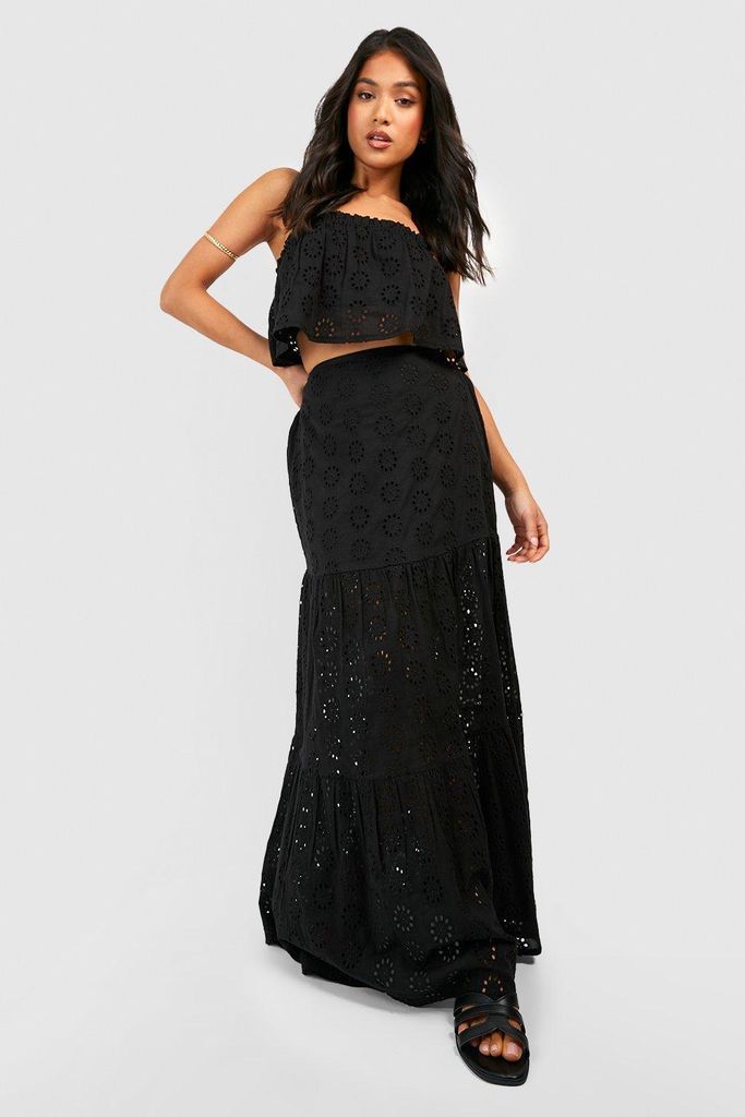 Womens Petite Broderie Bandeau And Maxi Skirt Co Ord - Black - 6, Black