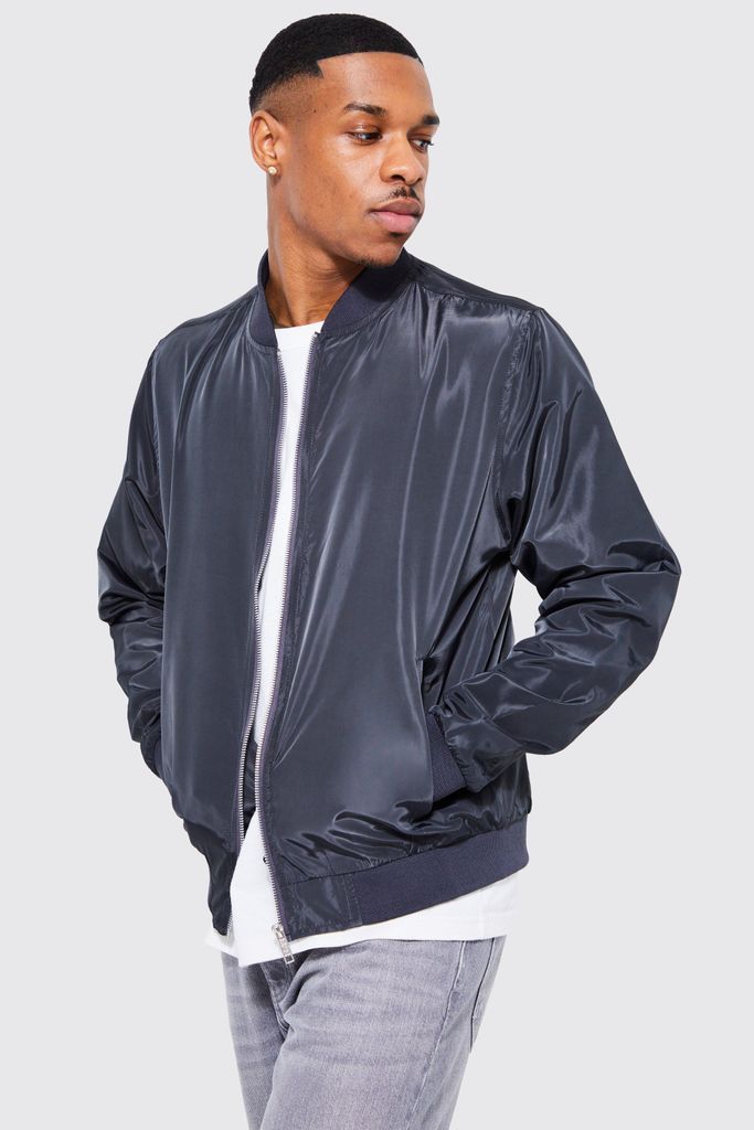 Men's Basic Nylon Bomber - Grey - S, Grey