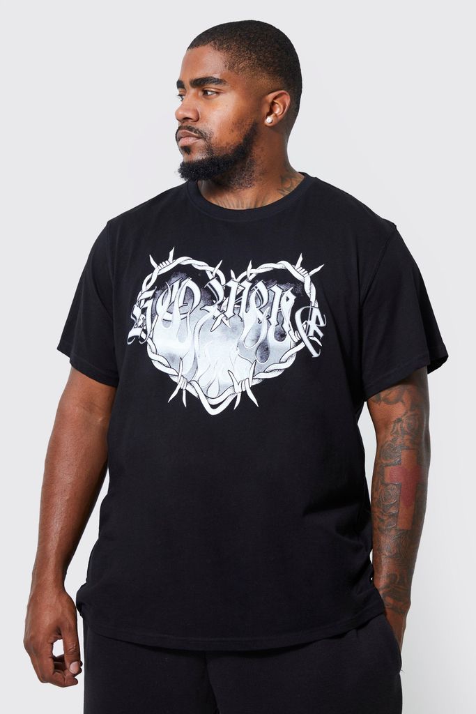 Men's Plus Barbed Wire Flames Print T-Shirt - Black - Xxl, Black