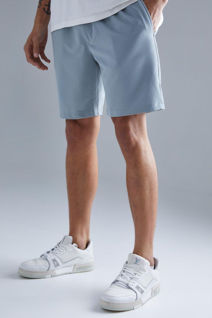Men's Elasticated Slim 4 Way Stretch Smart Shorts - Grey - S, Grey