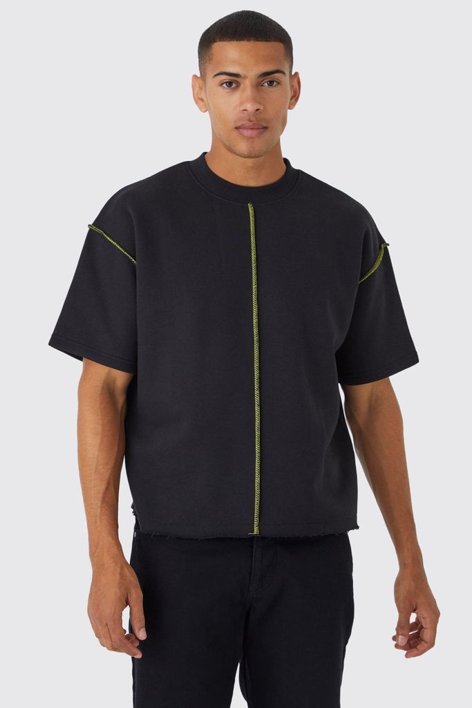 Men's Oversized Extended Neck Contrast Sweatshirt - Black - S, Black