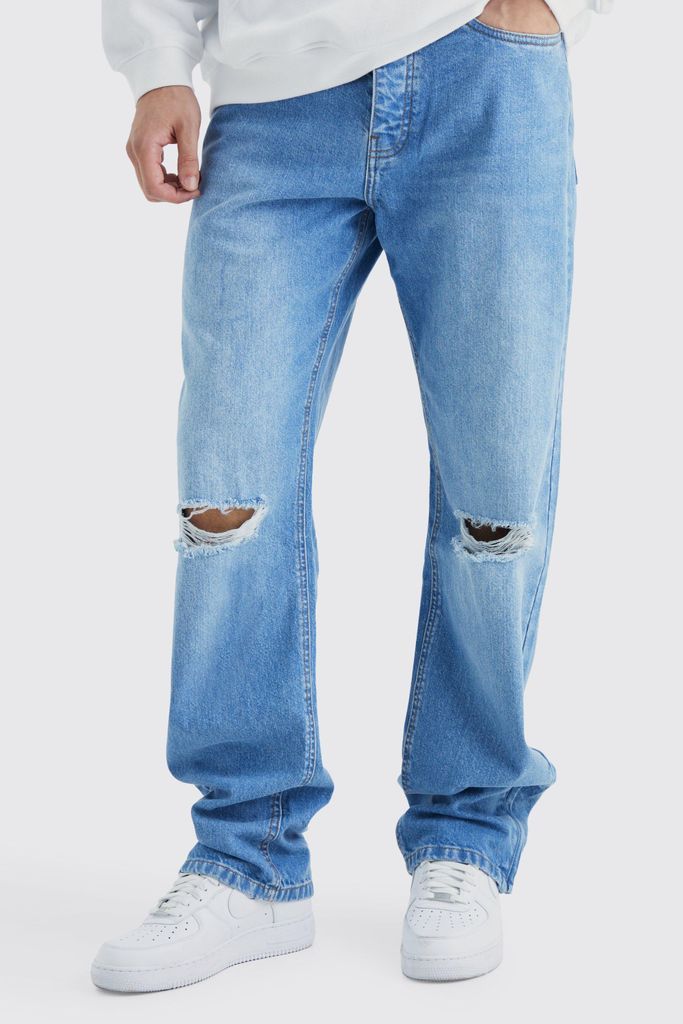 Men's Tall Relaxed Rigid Zip Hem Jeans - Blue - 30, Blue