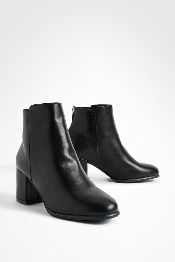 Womens Wide Fit Pu Low Block Heel Ankle Boots - Black - 3, Black