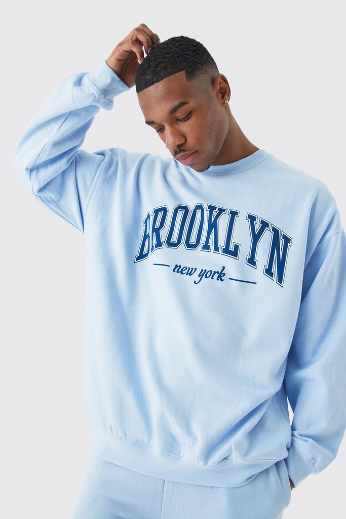 Men's Oversized Brooklyn Nyc Sweatshirt - Blue - S, Blue