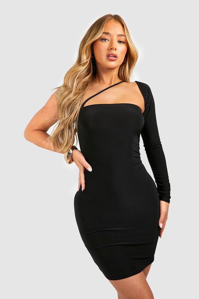 Womens Plain One Shoulder Mini Dress - Black - 10, Black