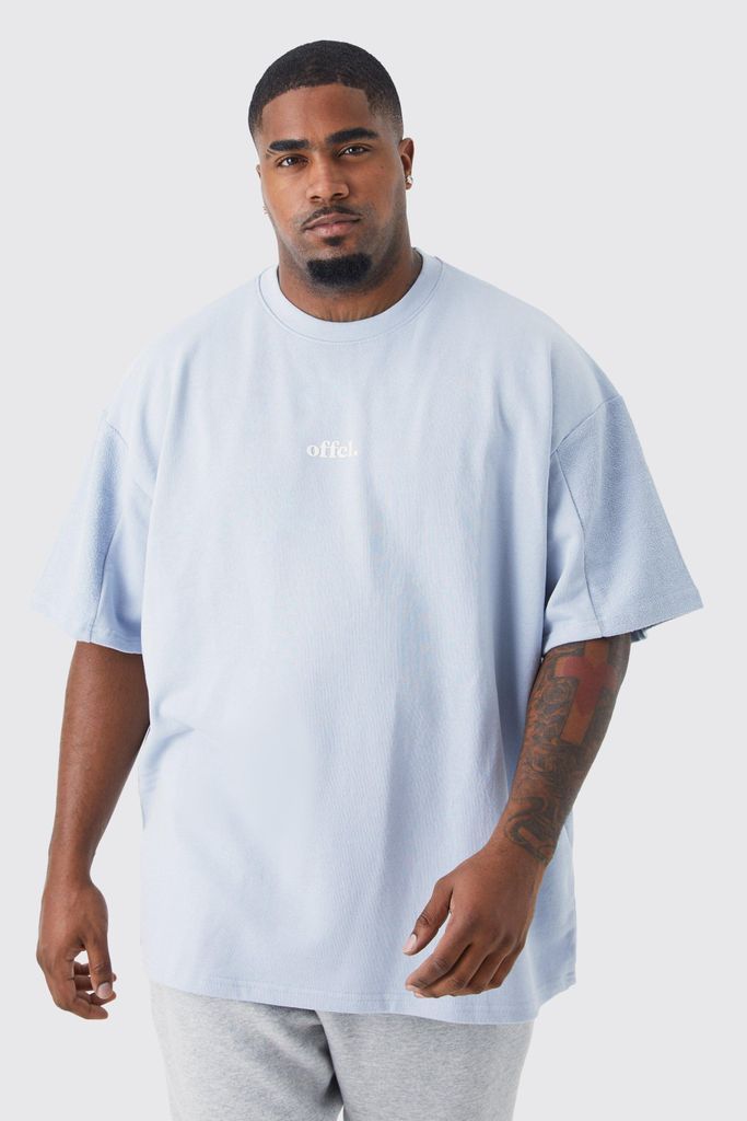Men's Plus Oversized Silicone Print Panelled T-Shirt - Blue - Xxxl, Blue