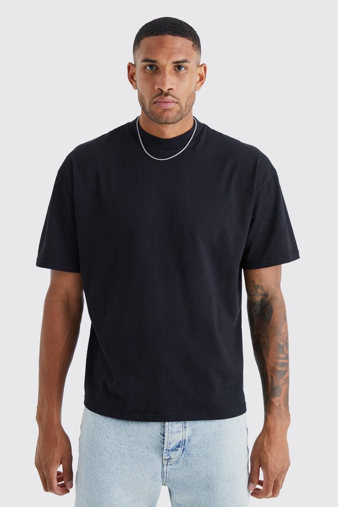 Men's Tall Oversized Extended Neck Heavy T-Shirt - Black - S, Black