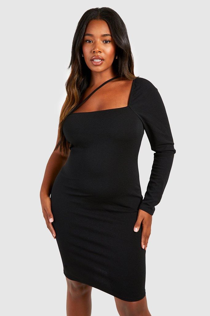 Womens Plus One Shoulder Mini Dress - Black - 16, Black