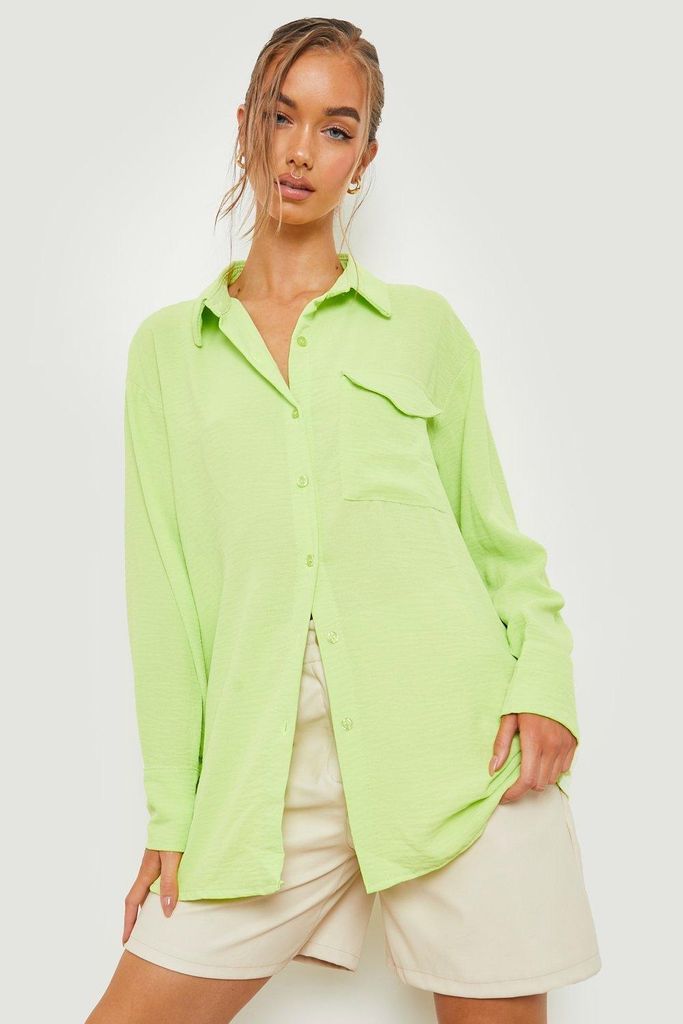 Womens Hammered Pocket Detail Relaxed Fit Shirt - Green - 10, Green
