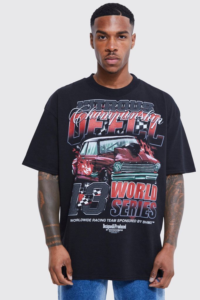 Men's Oversized Car Graphic T-Shirt - Black - L, Black