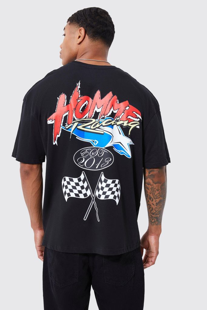 Men's Oversized Racing Graphic T-Shirt - Black - L, Black