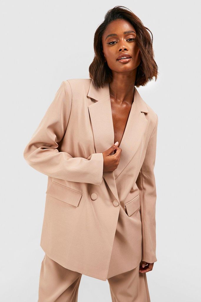 Womens Double Breasted Relaxed Fit Blazer - Beige - 10, Beige