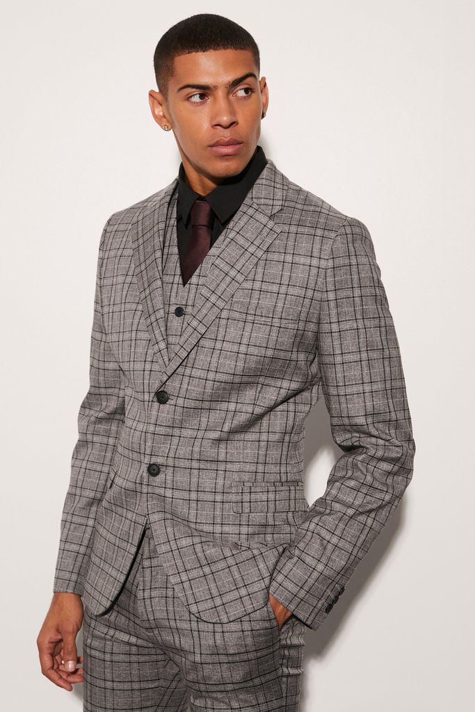 Men's Skinny Check Suit Jacket - Grey - 38, Grey