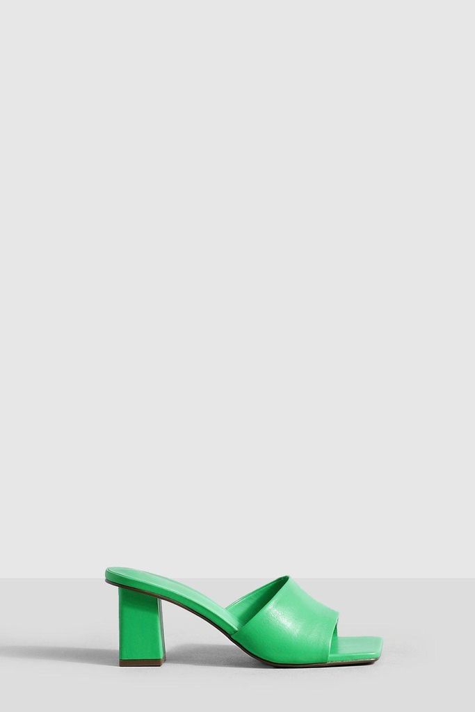 Womens Wide Fit Low Block Heeled Mules - Green - 3, Green