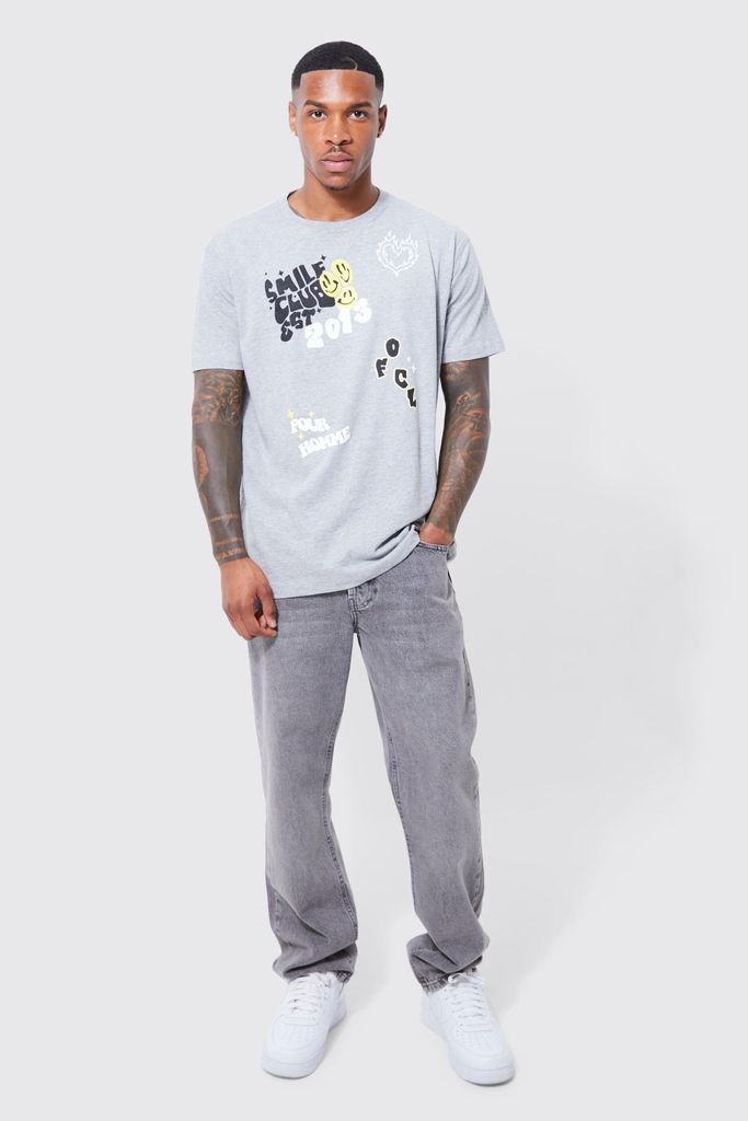 Men's Regular Fit Doodle Graphic T-Shirt - Grey - M, Grey