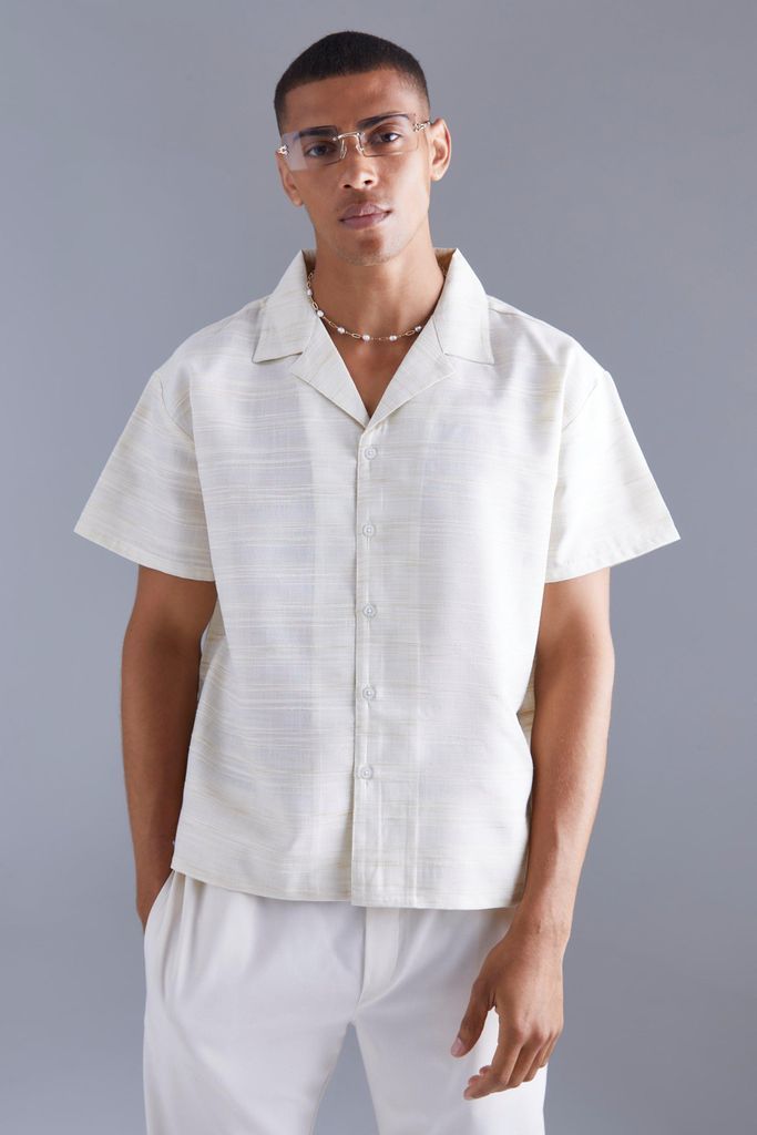 Men's Short Sleeve Boxy Slub Linen Look Shirt - Beige - L, Beige