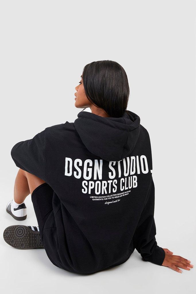 Womens Dsgn Studio Sports Club Slogan Print Oversized Hoodie - Black - M, Black