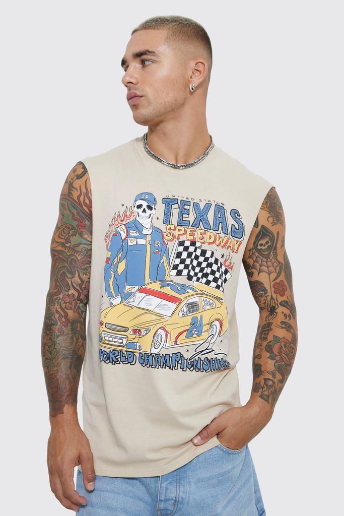 Men's Oversized Texas Speedway Racing Vest - Beige - M, Beige