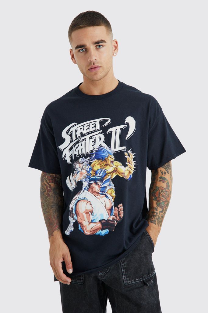 Men's Oversized Street Fighter License T-Shirt - Black - S, Black
