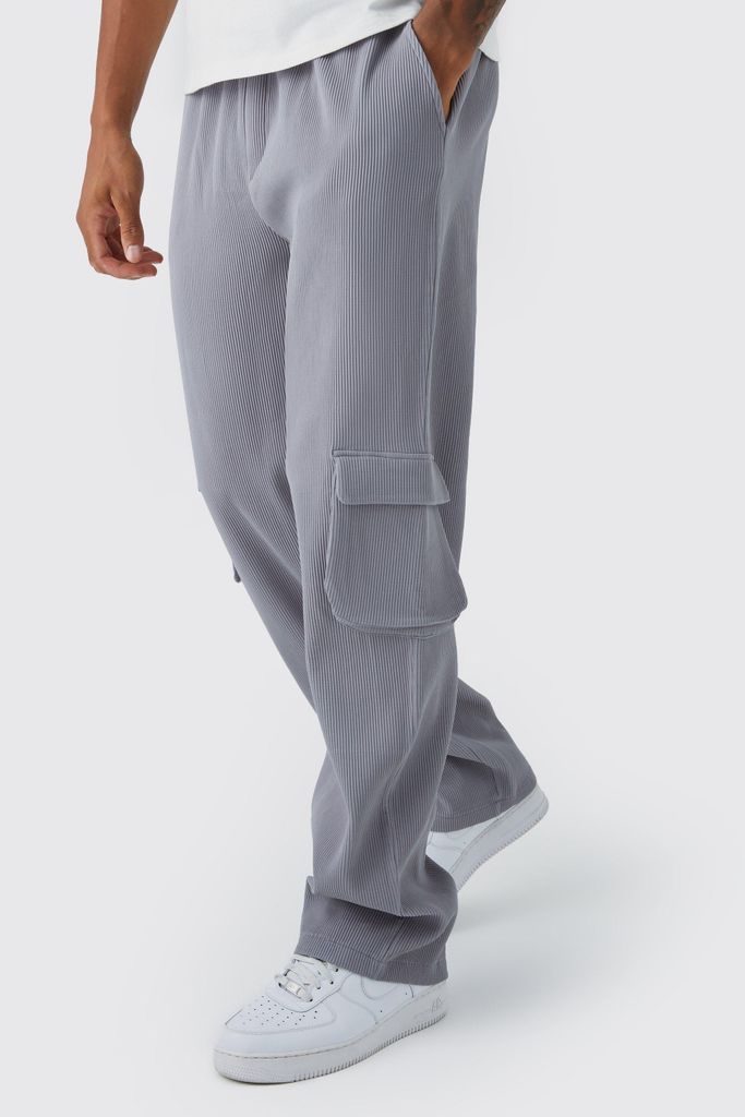 Men's Tall Elastic Waist Relaxed Fit Cargo Pleated Trouser - Grey - S, Grey