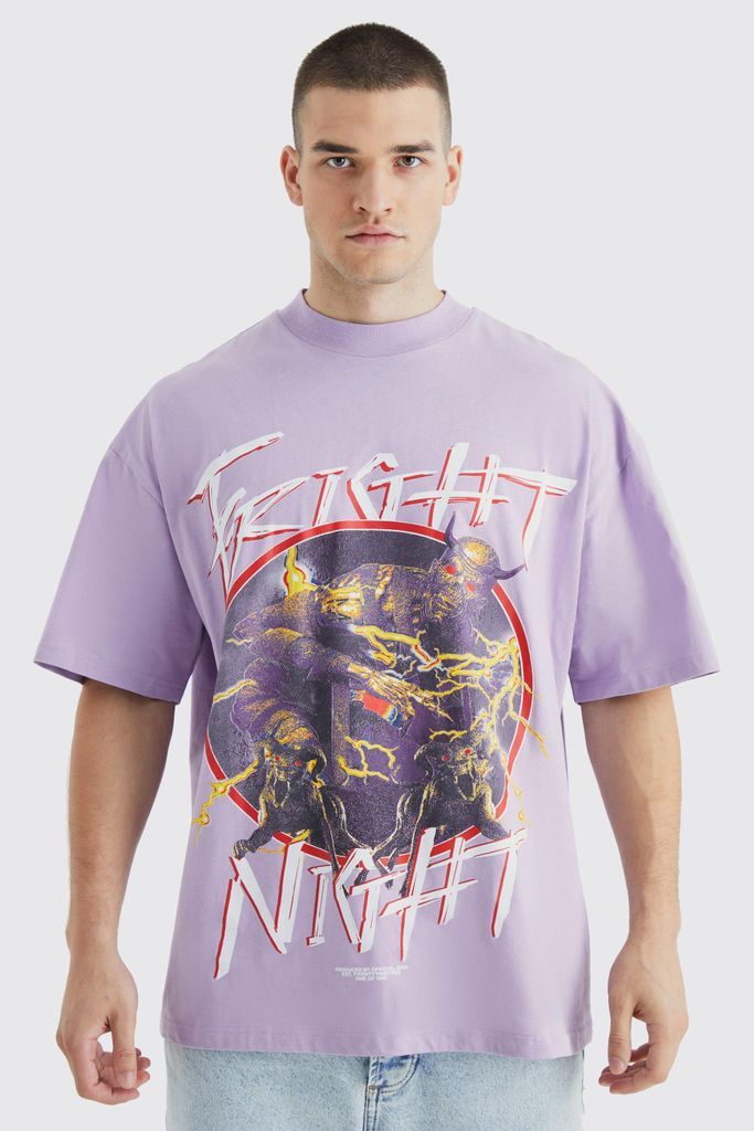 Men's Tall Oversized Fright Club Graphic T-Shirt - Purple - S, Purple