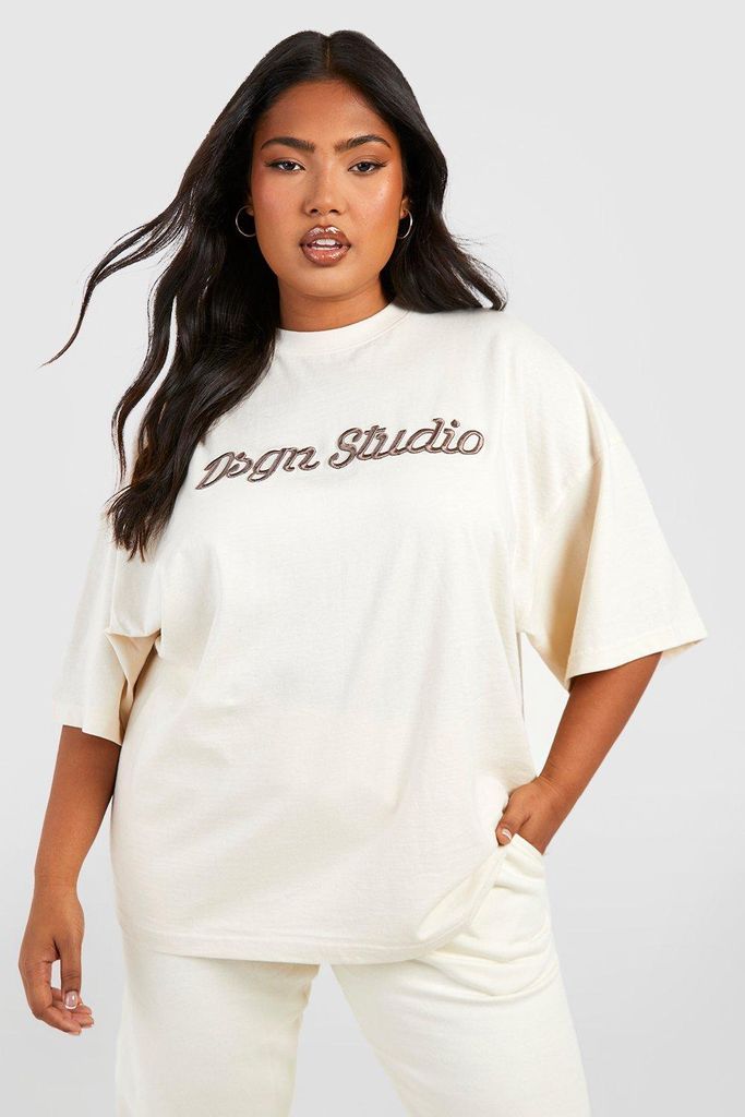 Womens Plus 3D Embroidery Oversized T-Shirt - Cream - 16, Cream