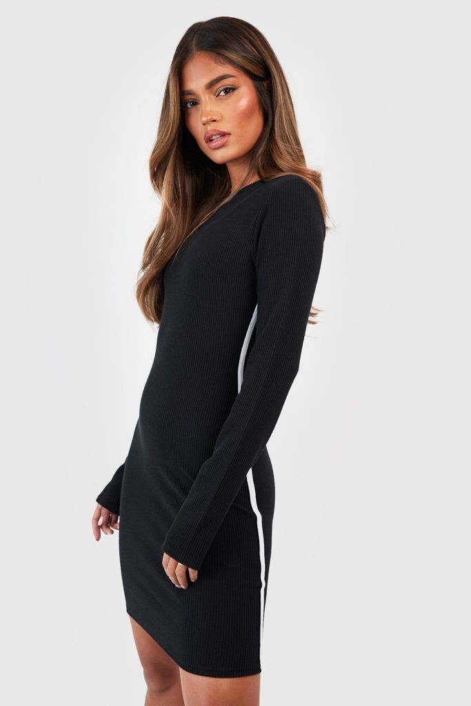 Womens Soft Rib Contrast Mini Dress - Black - 8, Black