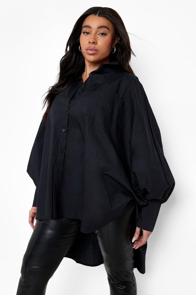 Womens Plus Dip Back Oversized Shirt - Black - 24, Black