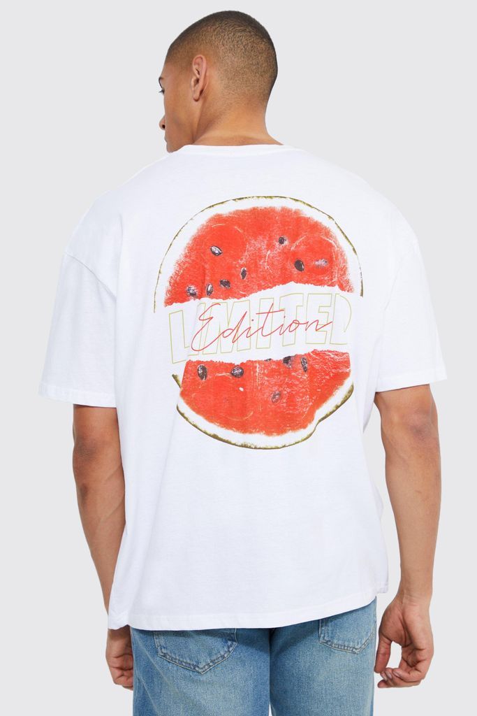 Men's Oversized Watermelon Slice Graphic T-Shirt - White - S, White