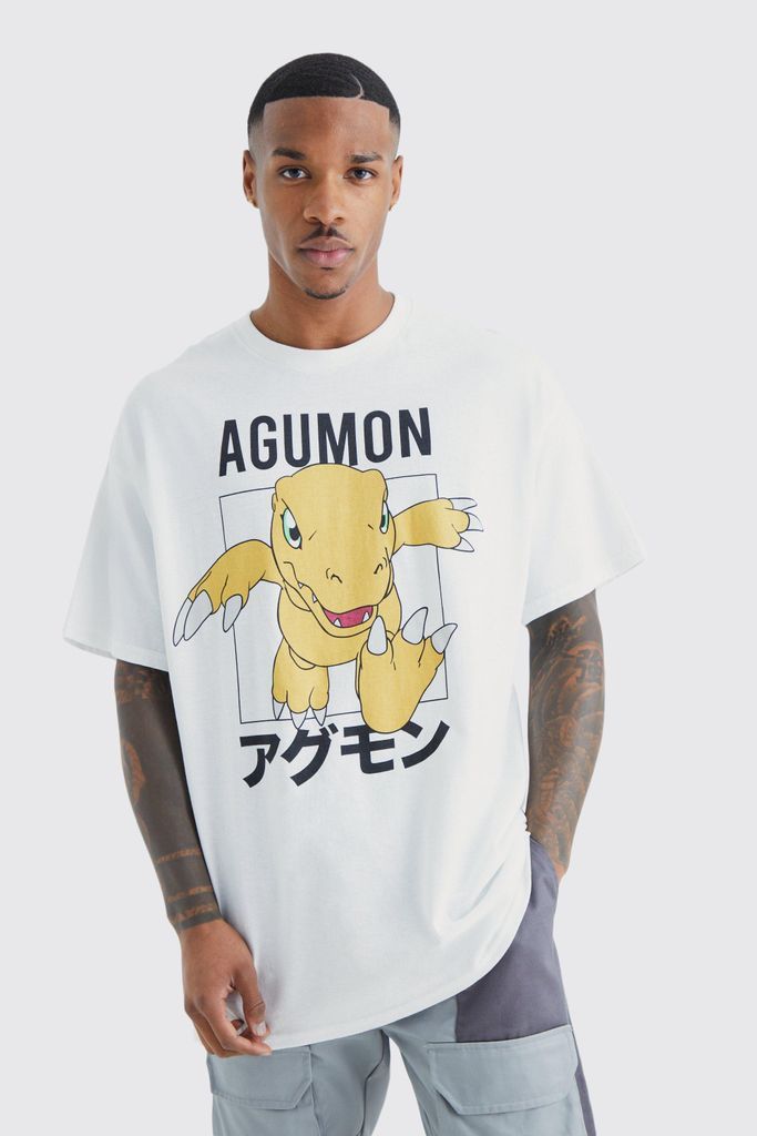 Men's Oversized Digimon License T-Shirt - White - S, White