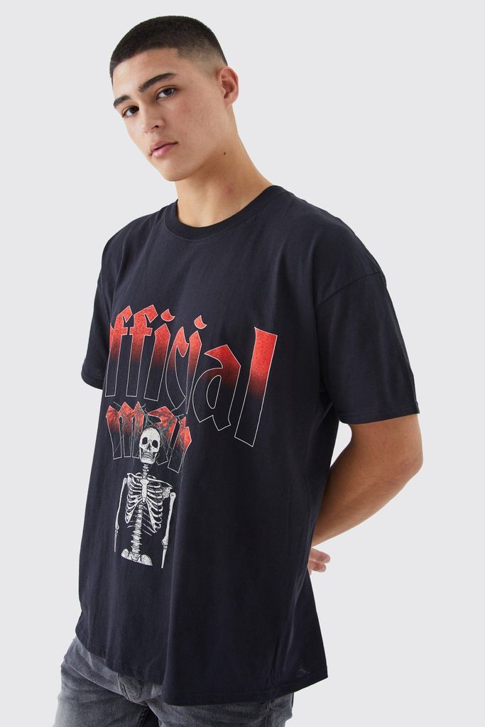 Men's Oversized Skeleton Graphic T-Shirt - Black - S, Black