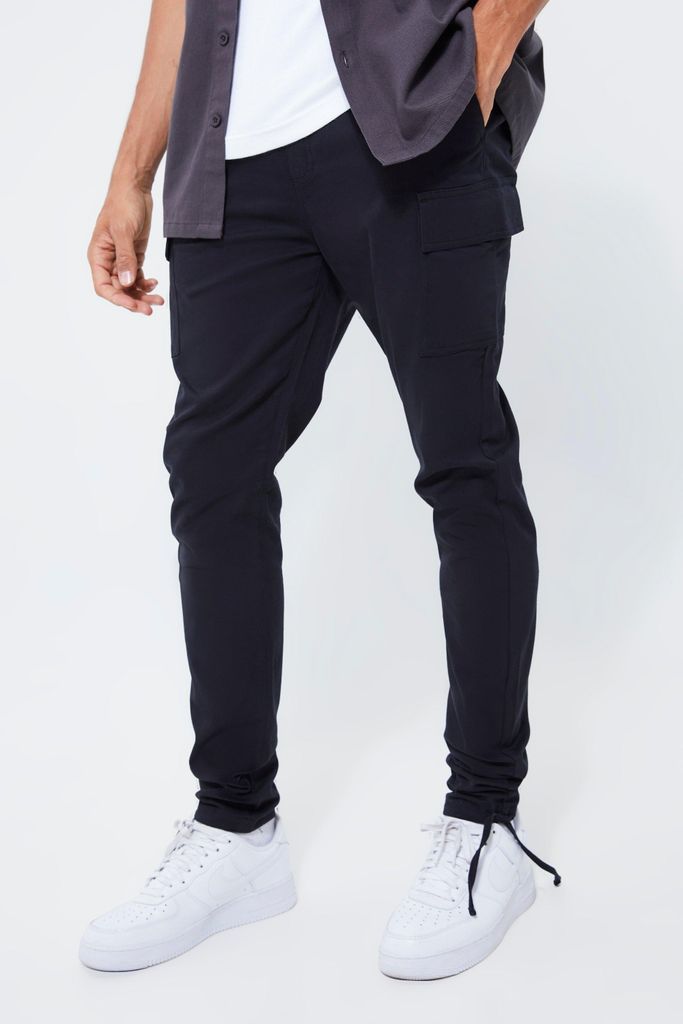 Men's Tall Skinny Fit Elastic Waist Cargo Trouser - Black - S, Black
