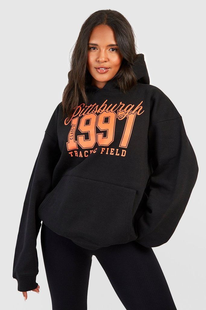 Womens Plus Pittsburgh Slogan Printed Hoodie - Black - 18, Black