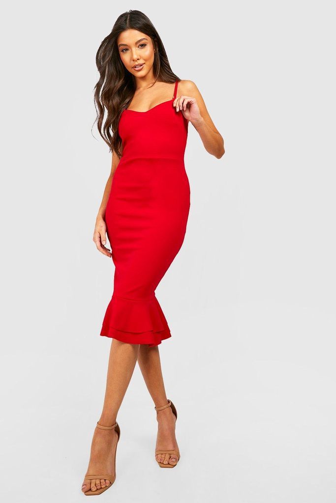 Womens Frill Hem Strappy Midi Dress - Red - 8, Red