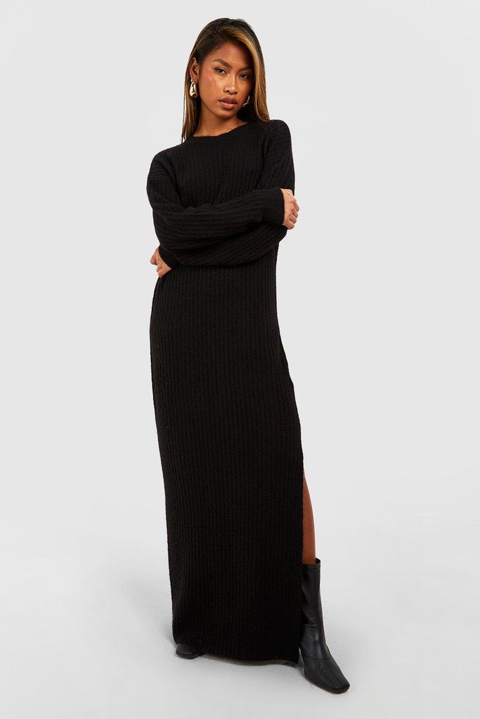 Womens Soft Rib Maxi Knitted Dress - Black - 10, Black