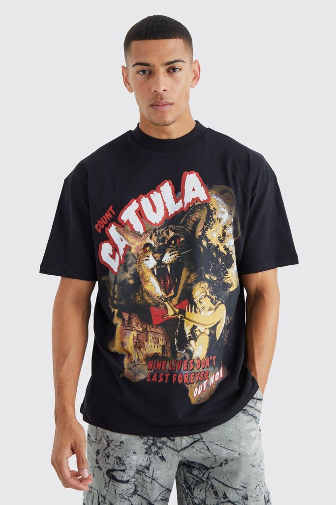 Men's Oversized Cataula Graphic T-Shirt - Black - S, Black
