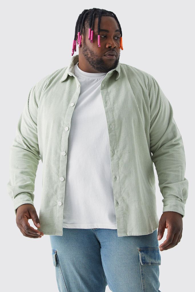 Men's Plus Long Sleeve Cord Shirt - Cream - Xxxl, Cream