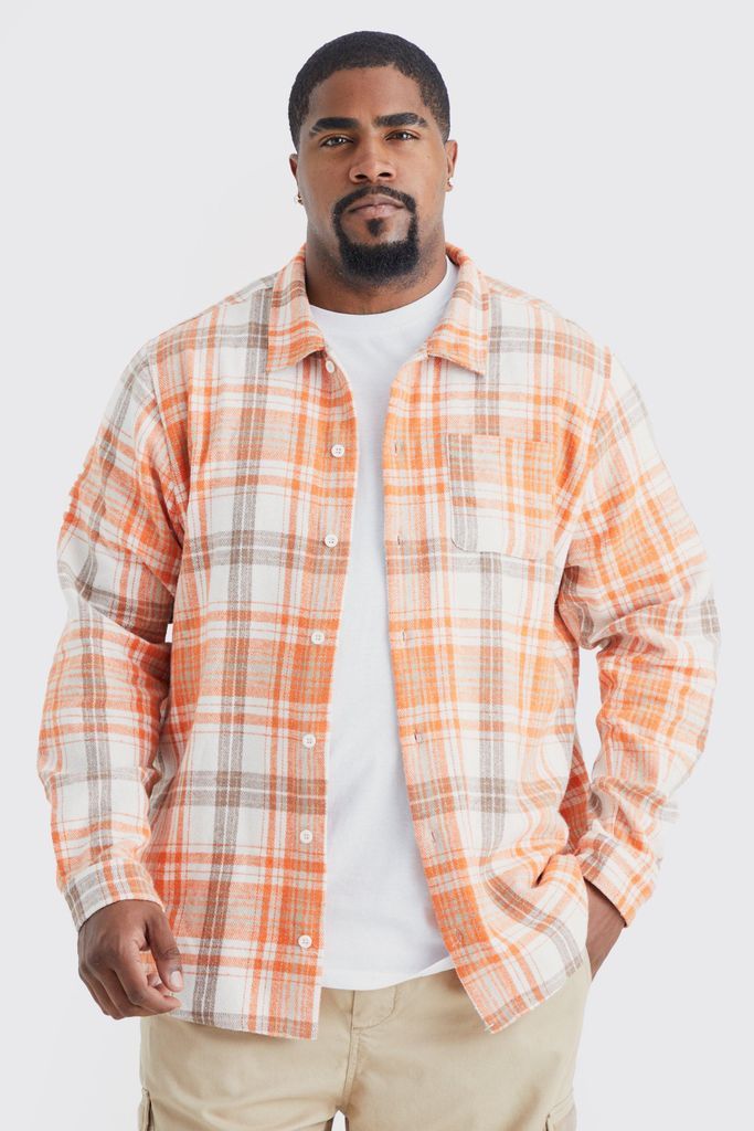 Men's Plus Regular Check Check Shirt - Orange - Xxxl, Orange