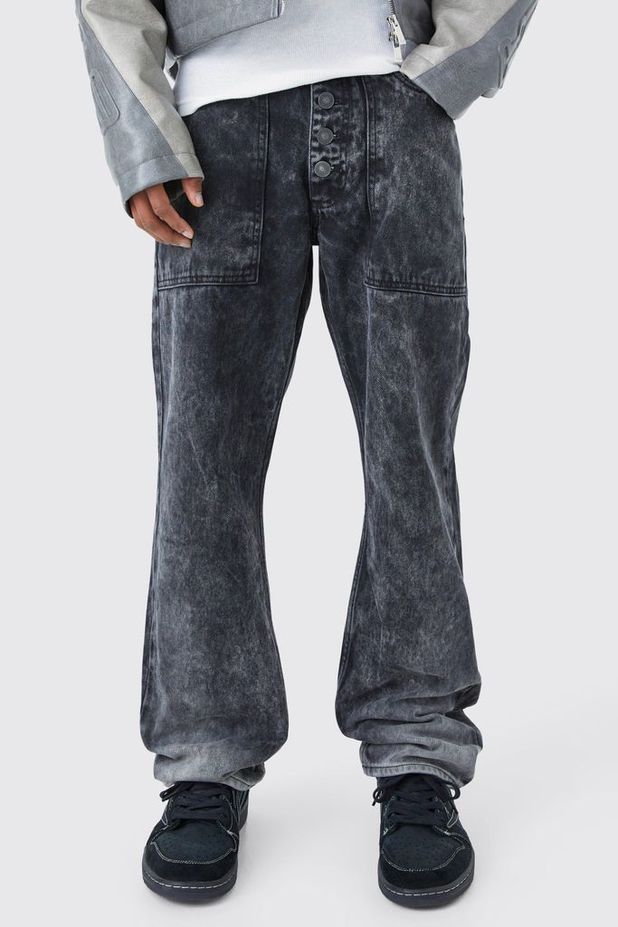 Men's Relaxed Rigid Acid Wash Jeans - Black - 28R, Black
