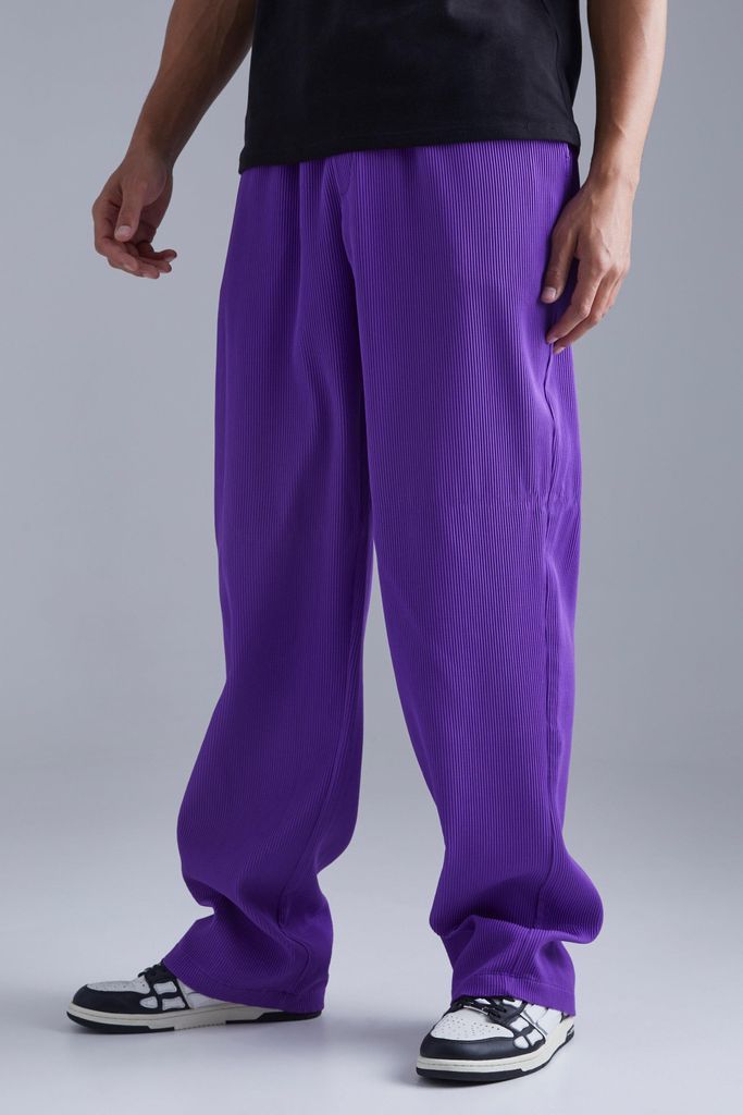Men's Tall Elastic Waist Relaxed Fit Pleated Trouser - Purple - S, Purple