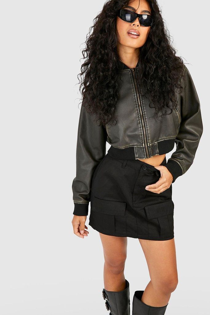 Womens High Waisted Cargo Pocket Mini Skirt - Black - 6, Black