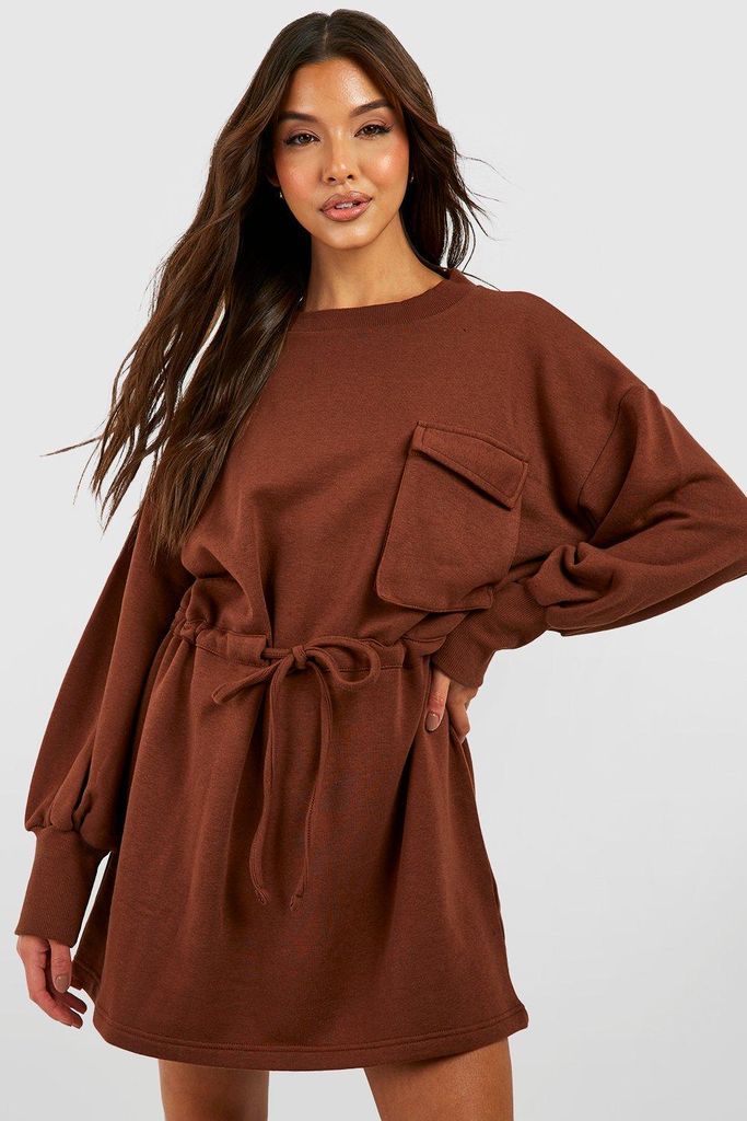 Womens Pocket Detail Sweat Dress - Brown - 8, Brown