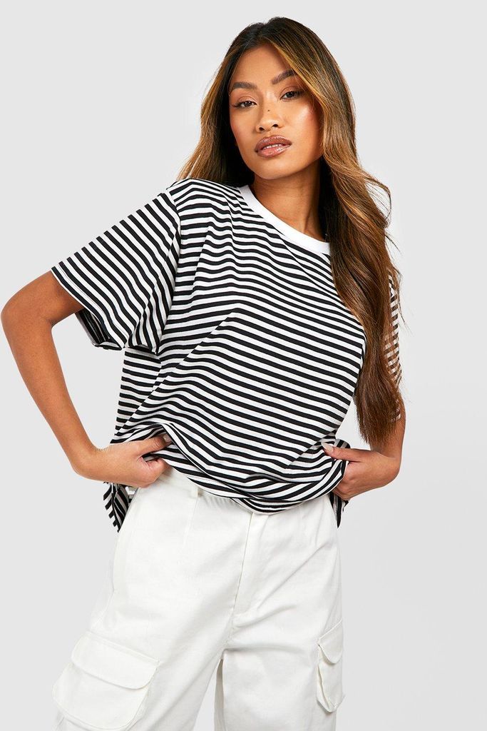 Womens Stripe Shoulder Pad T-Shirt - Black - 12, Black