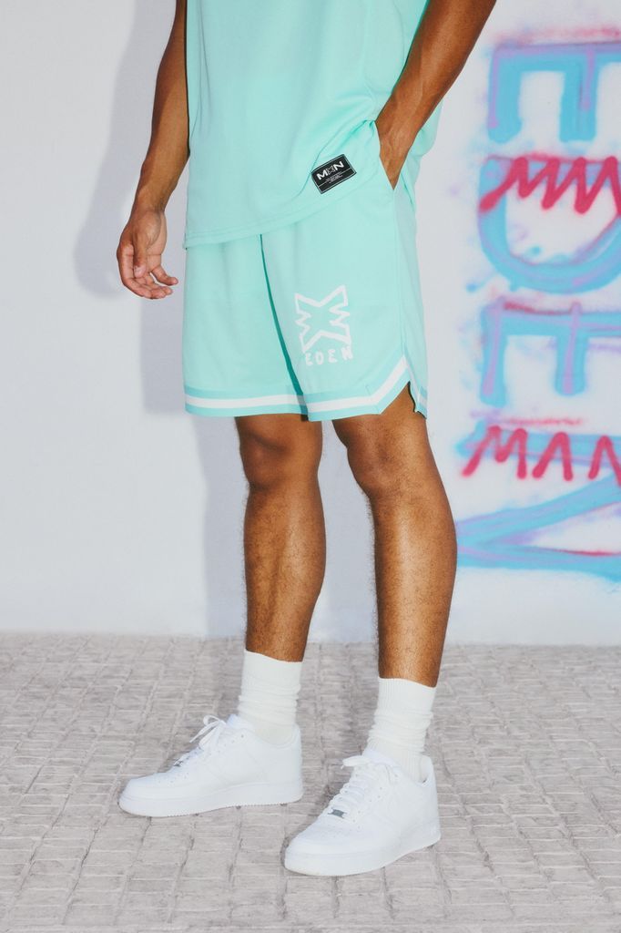 Men's Boohooman X Eden Ibiza Toggle Detail Basketball Short - Green - M, Green