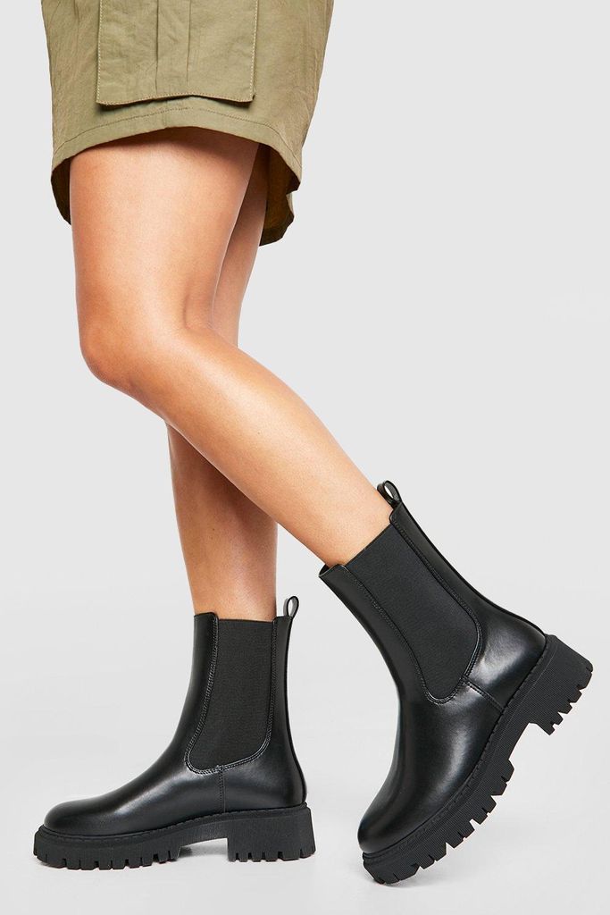Womens Tab Detail Chunky Chelsea Boots - Black - 8, Black