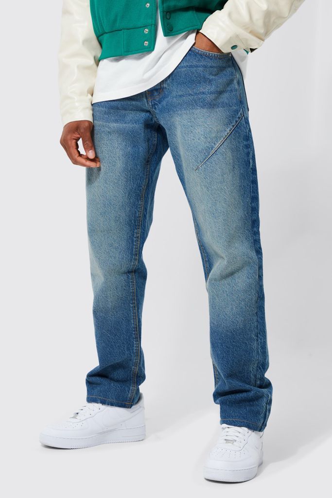 Men's Straight Rigid Seam Detail Jeans - Blue - 34R, Blue