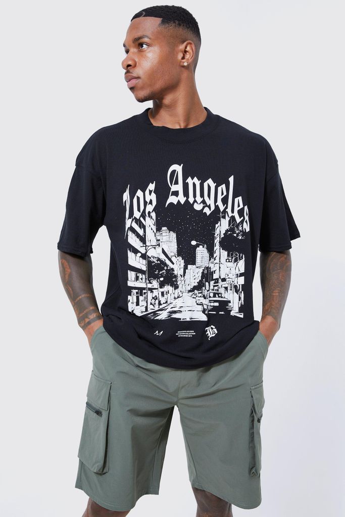 Men's Oversized Los Angeles Cityscape T-Shirt - Black - M, Black