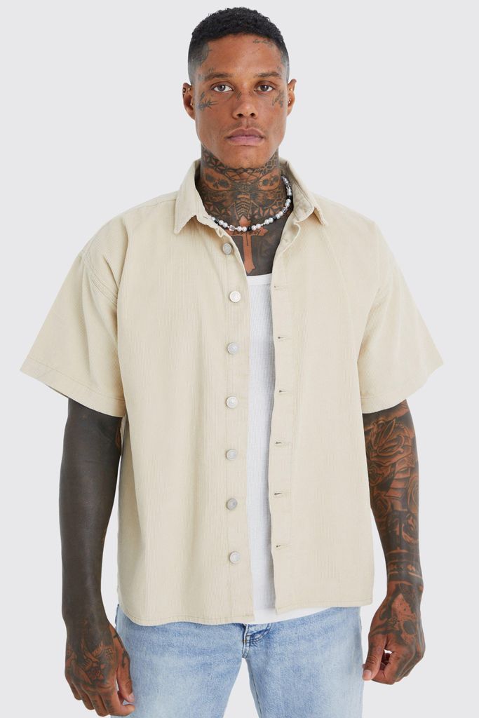 Men's Boxy Fit Cord Shirt - Beige - S, Beige