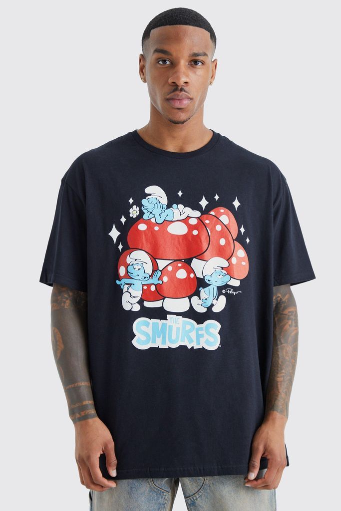 Men's Oversized Smurf License T-Shirt - Black - S, Black